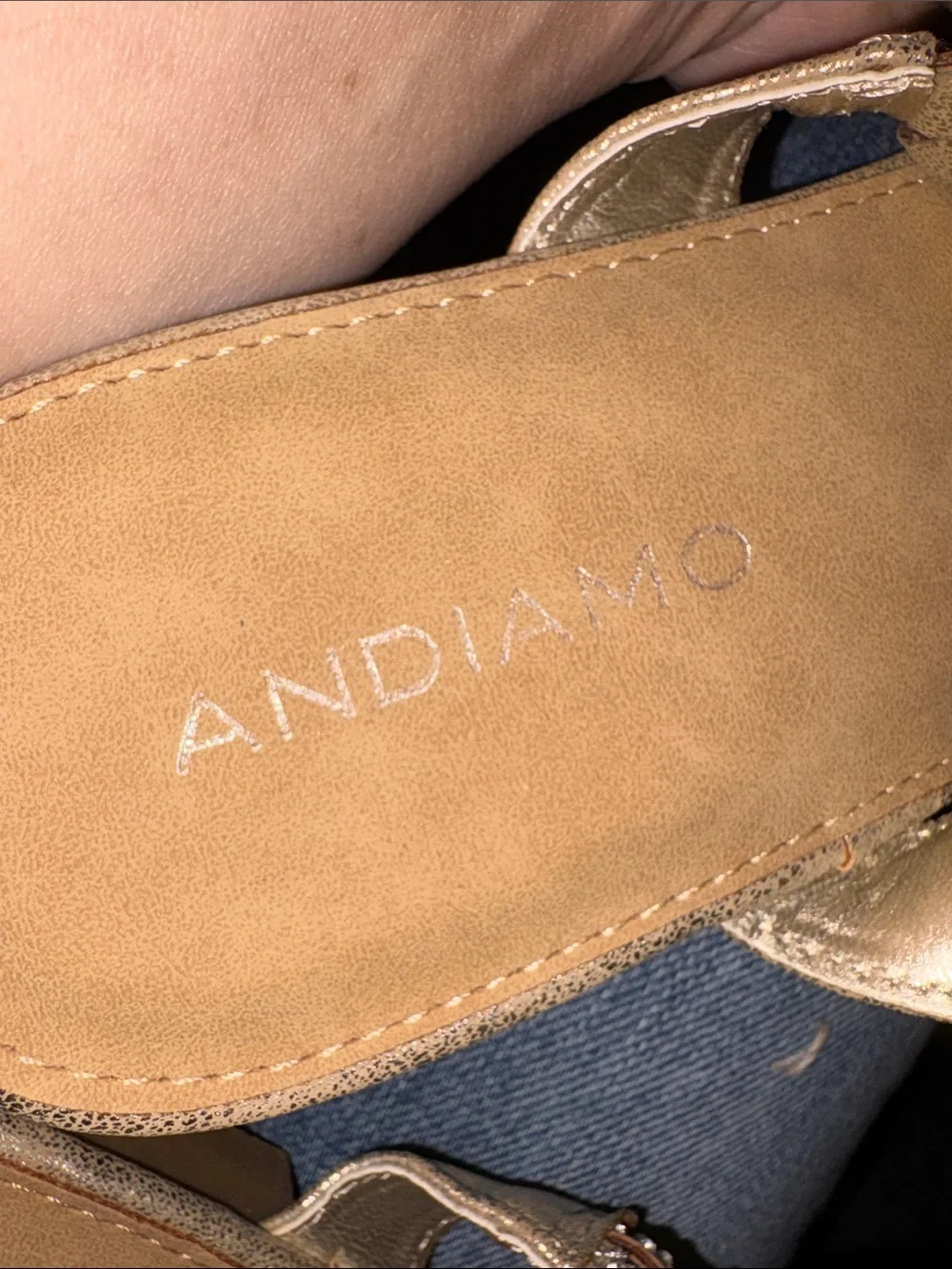 Andiamo Gold T-Back Braided Sandals W/ Bling & Buckle. Closure